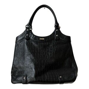 ate Spade New York Stevie Carlsbad Embossed Crocodile Black Leather Tote